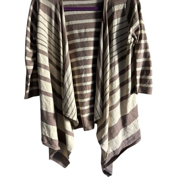Cyrus Cream Brown Striped Asymmetrical Open afront Cardigan Size M Contemporary - Picture 3 of 10